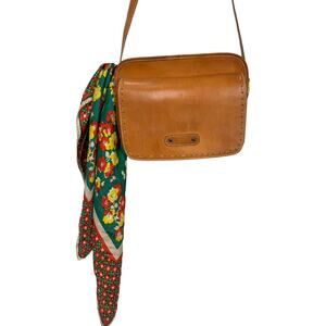 Vintage Tan Leather Purse Shoulder Crossbody Bag Scarf Boho Classic Western